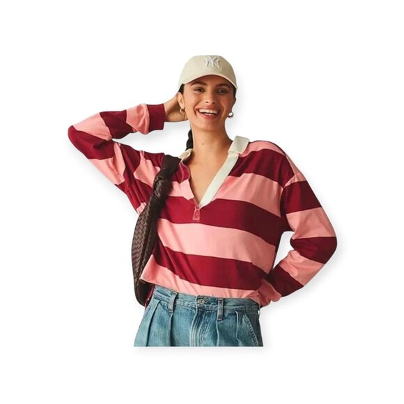 Anthropologie Pilcro Pink Red **Rugby Shirt** Size S - Picture 10 of 10